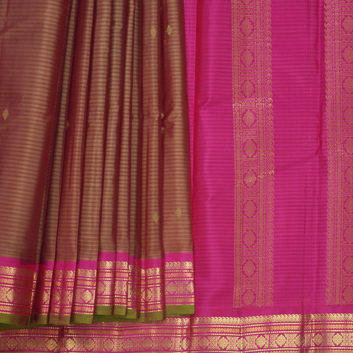 Hayagrivas Handloom Rust Orange Kanjivaram Silk Saree with Pink Border KBF644G1-2