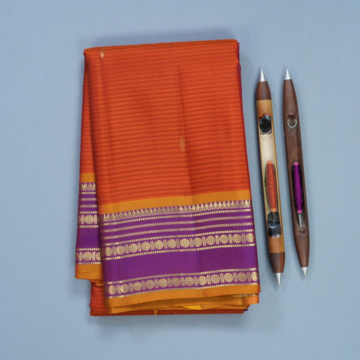 Hayagrivas Handloom Rust Orange Kanjivaram Silk Saree with Purple Border KBF644G1-6
