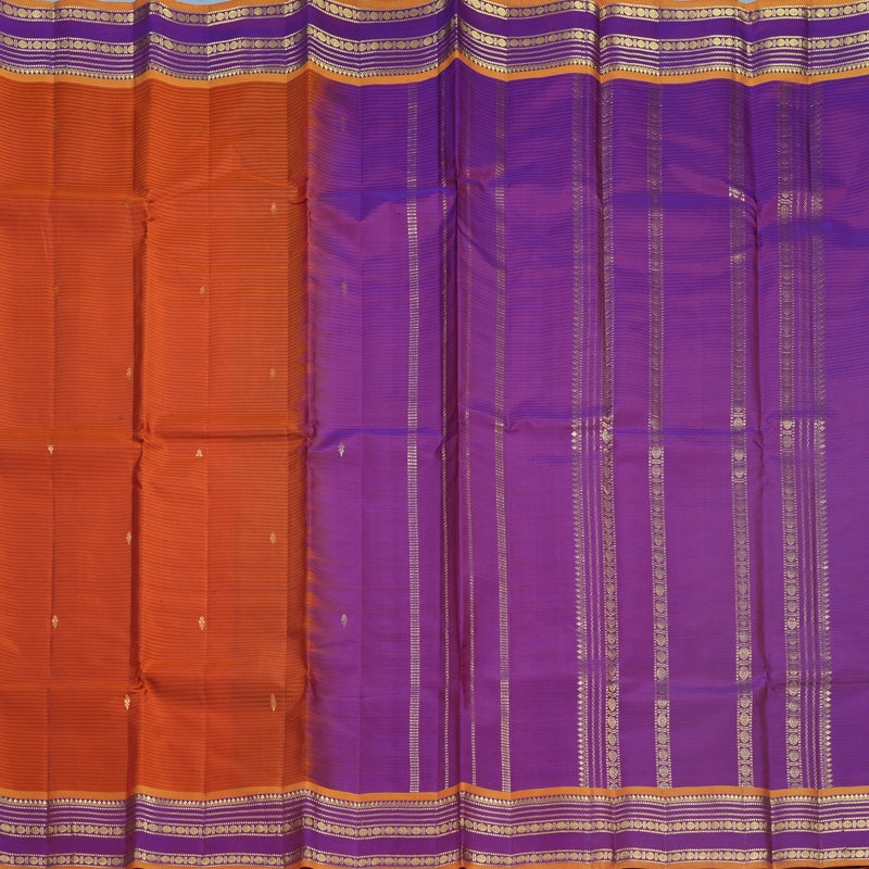 Hayagrivas Handloom Rust Orange Kanjivaram Silk Saree with Purple Border KBF644G1-6