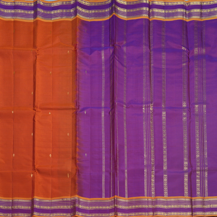 Hayagrivas Handloom Rust Orange Kanjivaram Silk Saree with Purple Border KBF644G1-6
