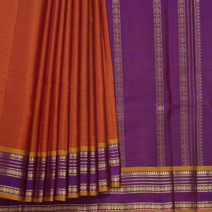 Hayagrivas Handloom Rust Orange Kanjivaram Silk Saree with Purple Border KBF644G1-6