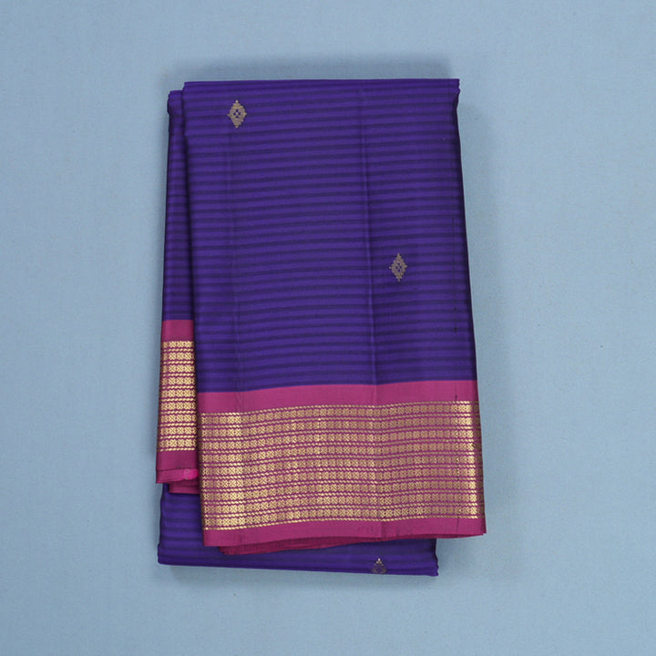 Hayagrivas Handloom Purplish-Blue Kanjivaram Silk Saree with Purple Border KBF644G1-8