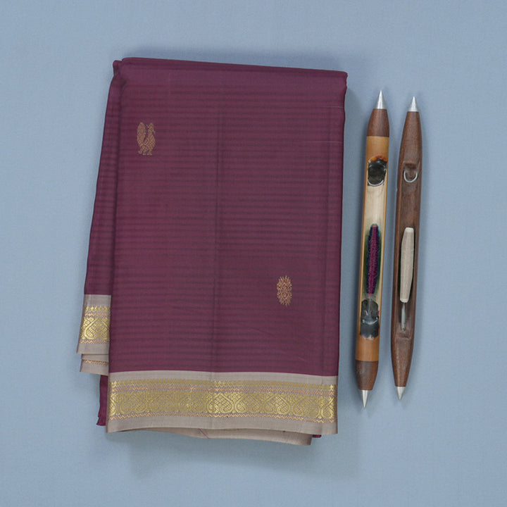 Hayagrivas Handloom Wine Purple Kanjivaram Silk Saree with Grey Border KBF644G1-3