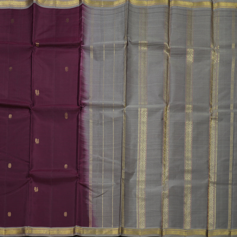 Hayagrivas Handloom Wine Purple Kanjivaram Silk Saree with Grey Border KBF644G1-3