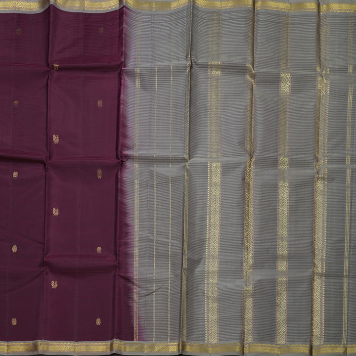 Hayagrivas Handloom Wine Purple Kanjivaram Silk Saree with Grey Border KBF644G1-3