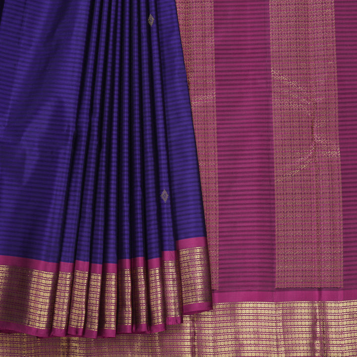 Hayagrivas Handloom Purplish-Blue Kanjivaram Silk Saree with Purple Border KBF644G1-8
