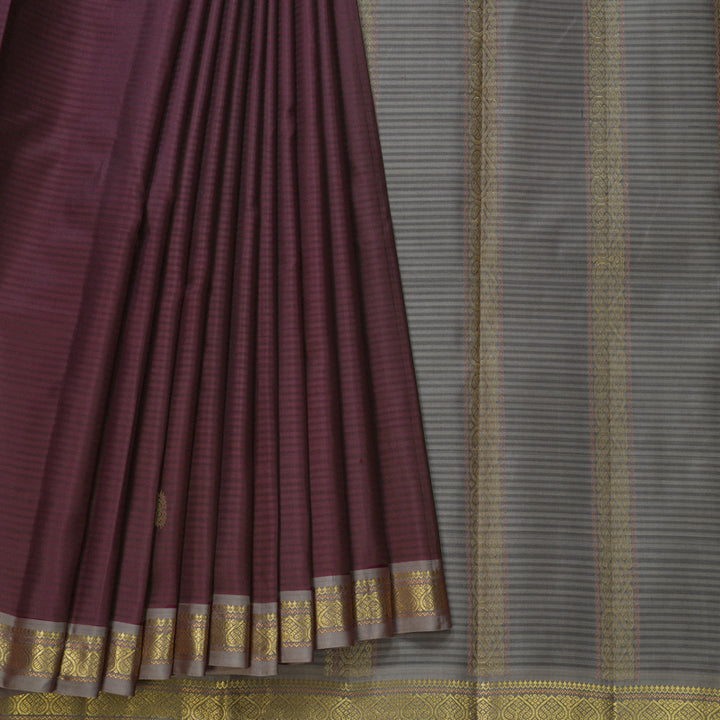 Hayagrivas Handloom Wine Purple Kanjivaram Silk Saree with Grey Border KBF644G1-3