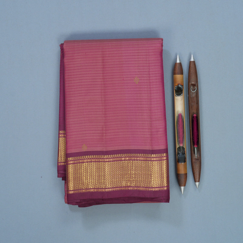 Hayagrivas Handloom Pink Kanjivaram Silk Saree with Vadamalli Purple Border KBF644G1-9
