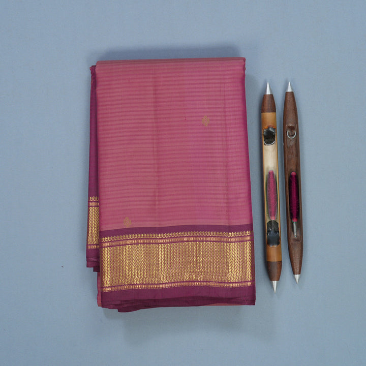 Hayagrivas Handloom Pink Kanjivaram Silk Saree with Vadamalli Purple Border KBF644G1-9