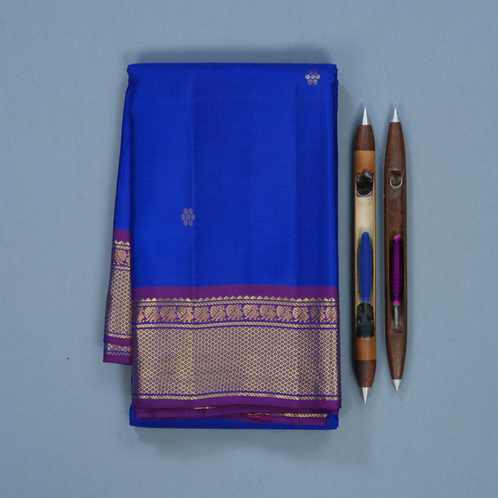 Hayagrivas Handloom MS Blue Kanjivaram Silk Saree with Purple Border KBF644G2-10