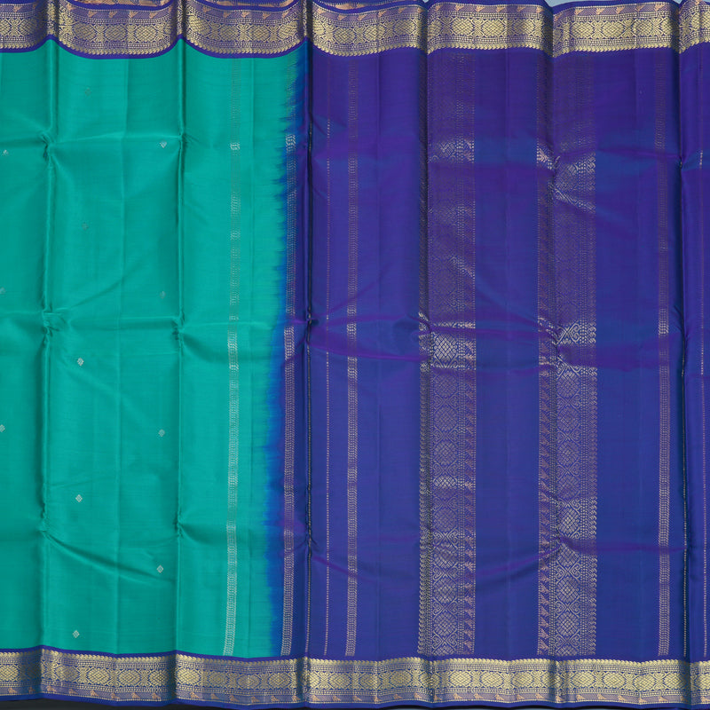 Hayagrivas Handloom Sea Green Kanjivaram Silk Saree with Peacock Blue Border KBF644G2-12