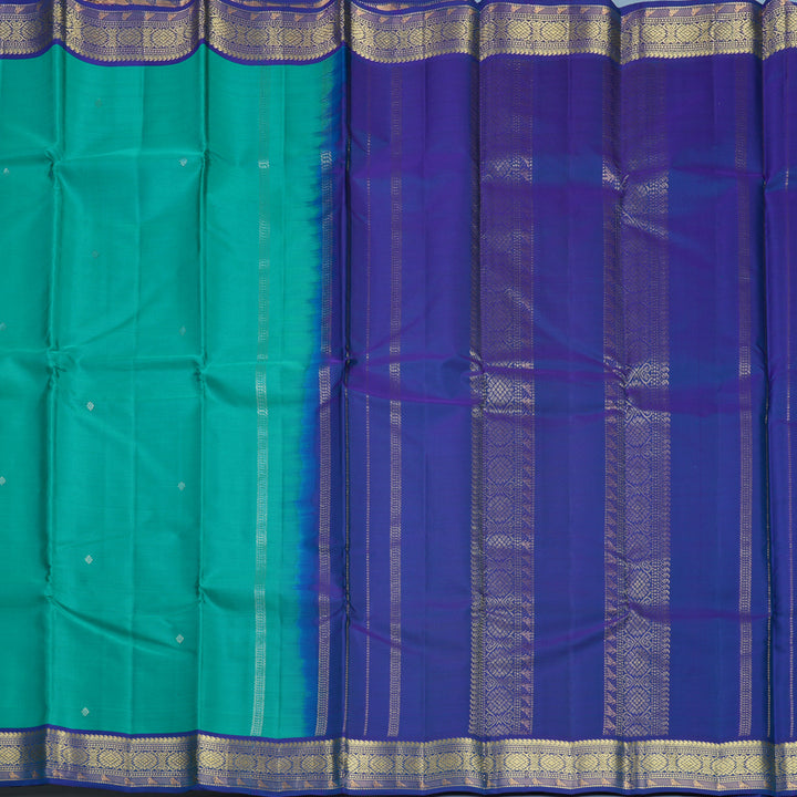 Hayagrivas Handloom Sea Green Kanjivaram Silk Saree with Peacock Blue Border KBF644G2-12
