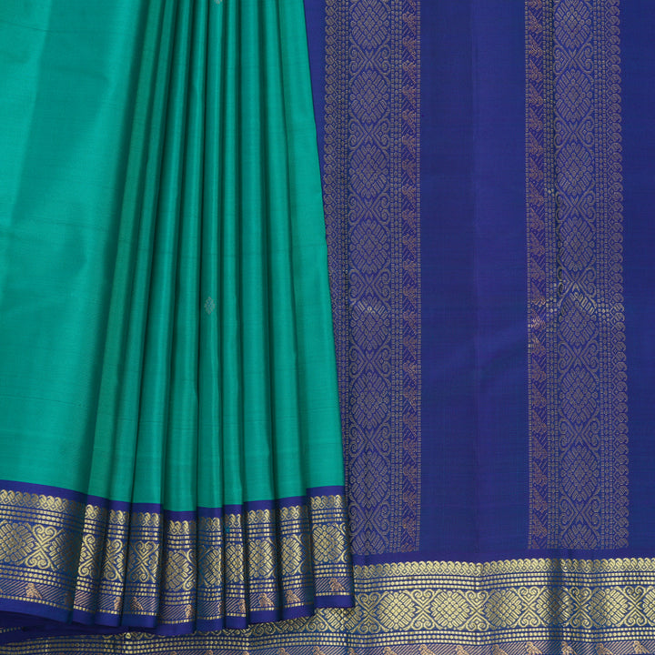 Hayagrivas Handloom Sea Green Kanjivaram Silk Saree with Peacock Blue Border KBF644G2-12
