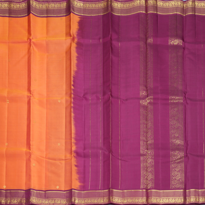 Hayagrivas Handloom Peach Orange Kanjivaram Silk Saree with Purple Border KBF644G2-14