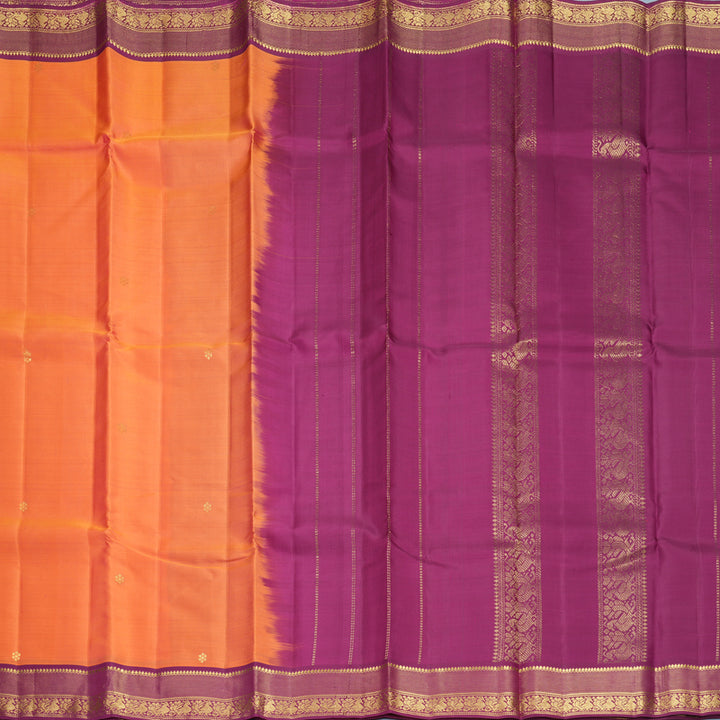 Hayagrivas Handloom Peach Orange Kanjivaram Silk Saree with Purple Border KBF644G2-14
