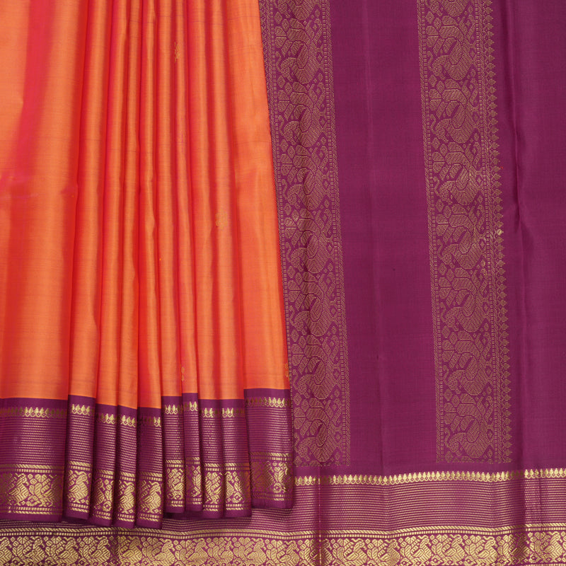 Hayagrivas Handloom Peach Orange Kanjivaram Silk Saree with Purple Border KBF644G2-14