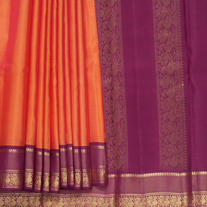 Hayagrivas Handloom Peach Orange Kanjivaram Silk Saree with Purple Border KBF644G2-14