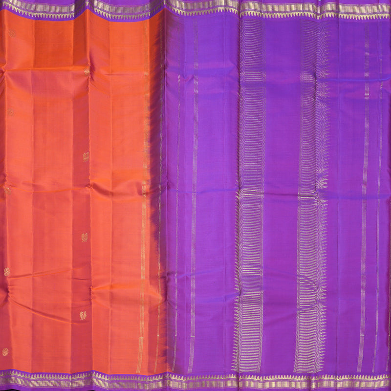 Hayagrivas Handloom Orangish-Pink Kanjivaram Silk Saree with Purple Border KBF644G2-15