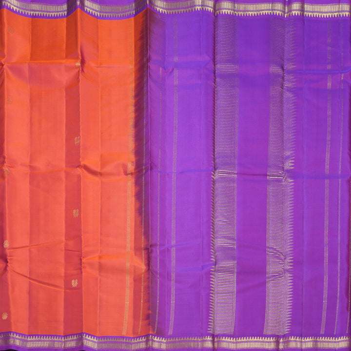 Hayagrivas Handloom Orangish-Pink Kanjivaram Silk Saree with Purple Border KBF644G2-15