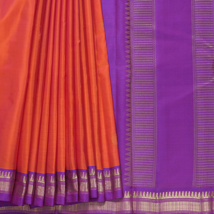Hayagrivas Handloom Orangish-Pink Kanjivaram Silk Saree with Purple Border KBF644G2-15
