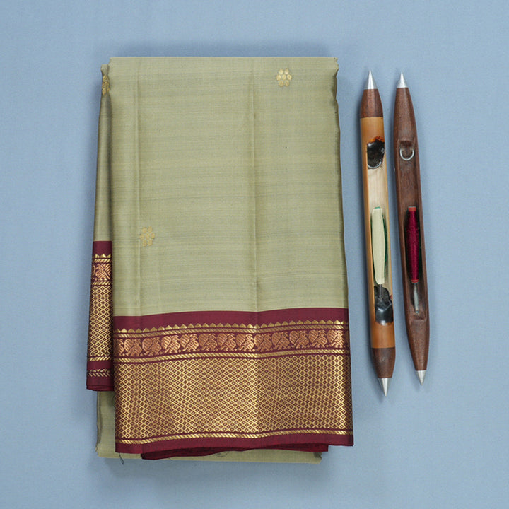 Hayagrivas Handloom Greige Kanjivaram Silk Saree with Araku Maroon Border KBF644G2-18