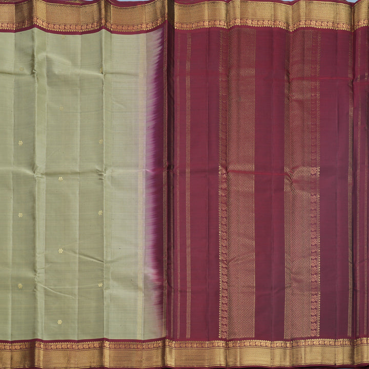 Hayagrivas Handloom Greige Kanjivaram Silk Saree with Araku Maroon Border KBF644G2-18