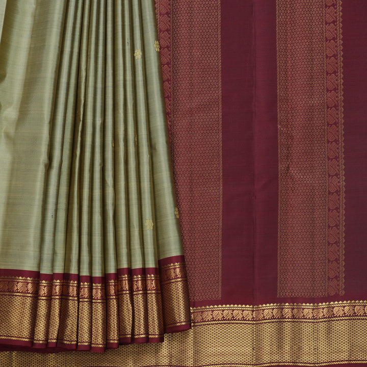 Hayagrivas Handloom Greige Kanjivaram Silk Saree with Araku Maroon Border KBF644G2-18