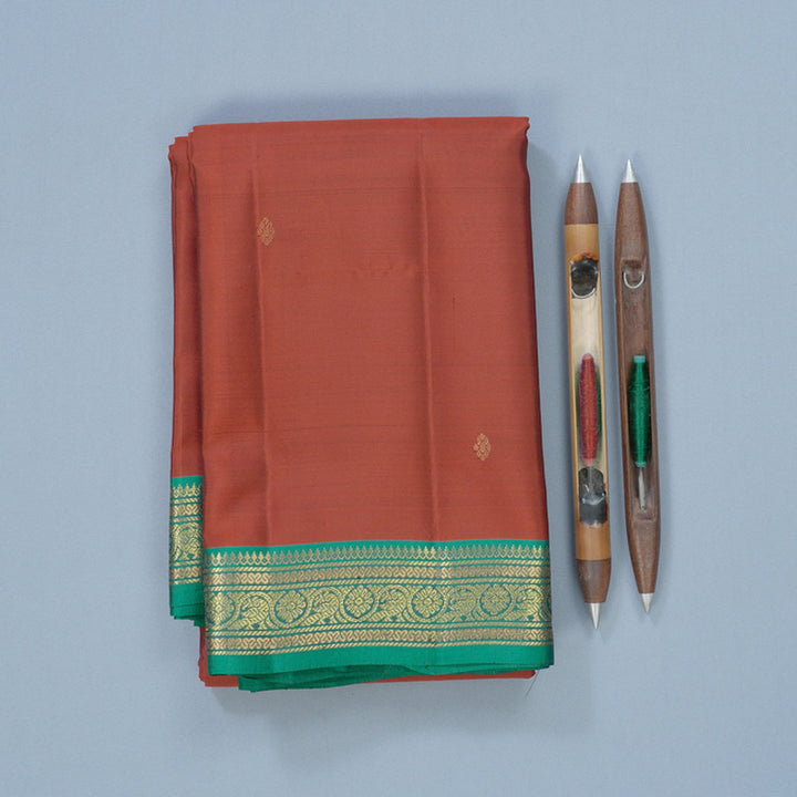 Hayagrivas Handloom Rust Orange Kanjivaram Silk Saree with Peacock Green Border KBF644G2-21