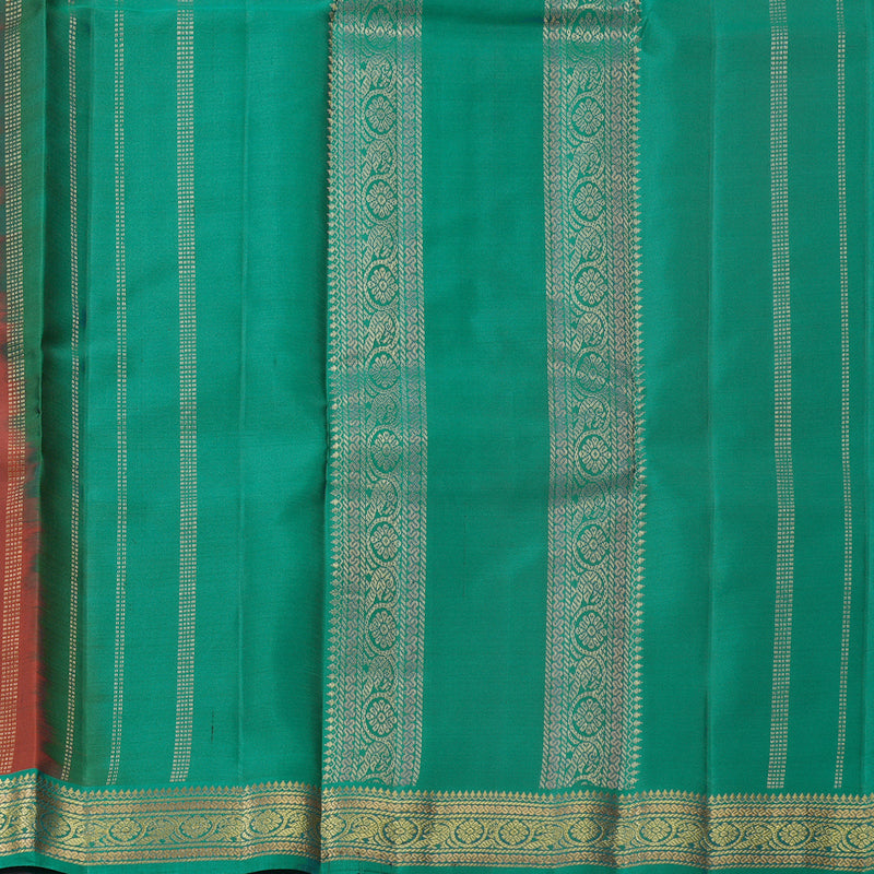 Hayagrivas Handloom Rust Orange Kanjivaram Silk Saree with Peacock Green Border KBF644G2-21