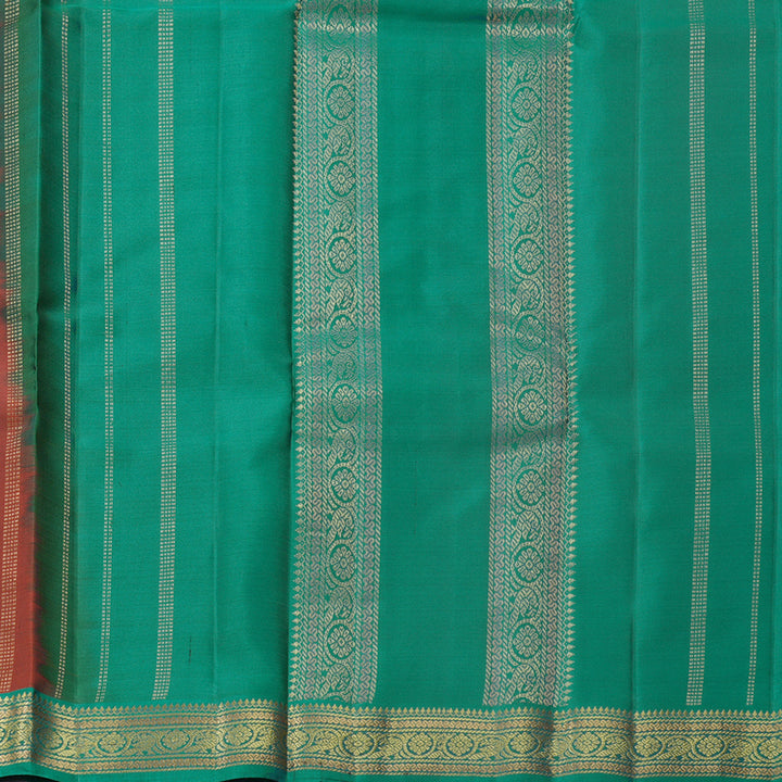 Hayagrivas Handloom Rust Orange Kanjivaram Silk Saree with Peacock Green Border KBF644G2-21
