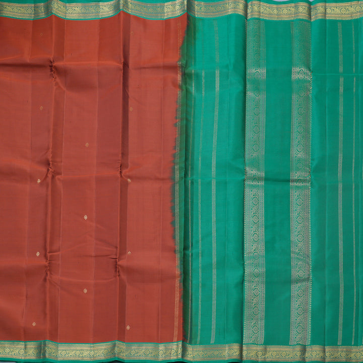 Hayagrivas Handloom Rust Orange Kanjivaram Silk Saree with Peacock Green Border KBF644G2-21