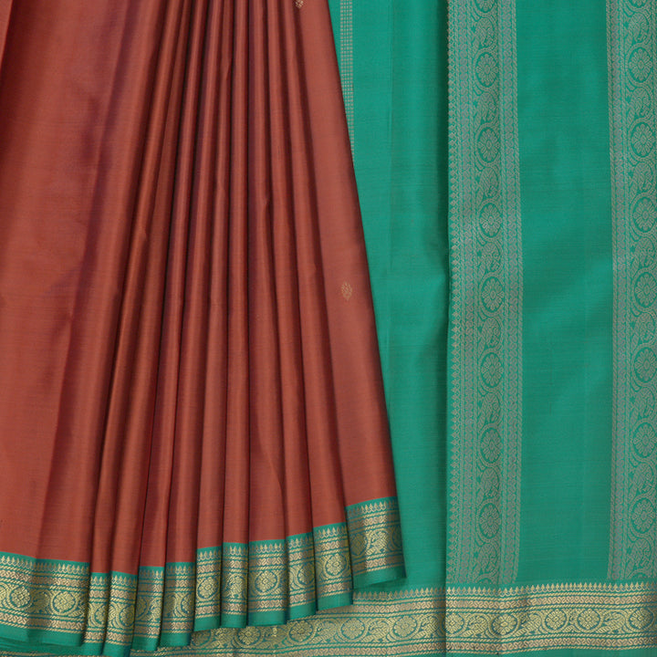 Hayagrivas Handloom Rust Orange Kanjivaram Silk Saree with Peacock Green Border KBF644G2-21
