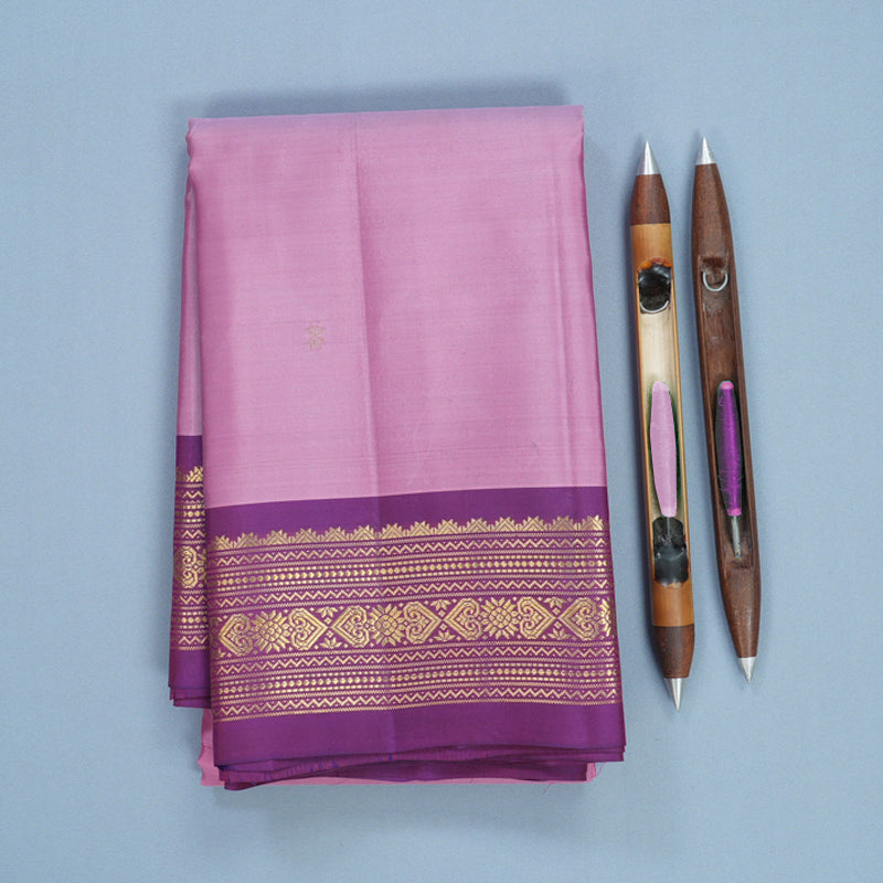 Hayagrivas Handloom Lotus Pink Kanjivaram Silk Saree with Purple Border KBF644G2-22
