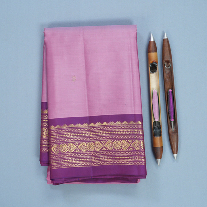 Hayagrivas Handloom Lotus Pink Kanjivaram Silk Saree with Purple Border KBF644G2-22
