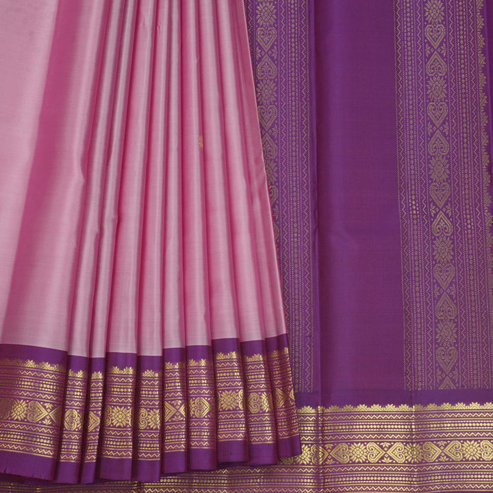 Hayagrivas Handloom Lotus Pink Kanjivaram Silk Saree with Purple Border KBF644G2-22