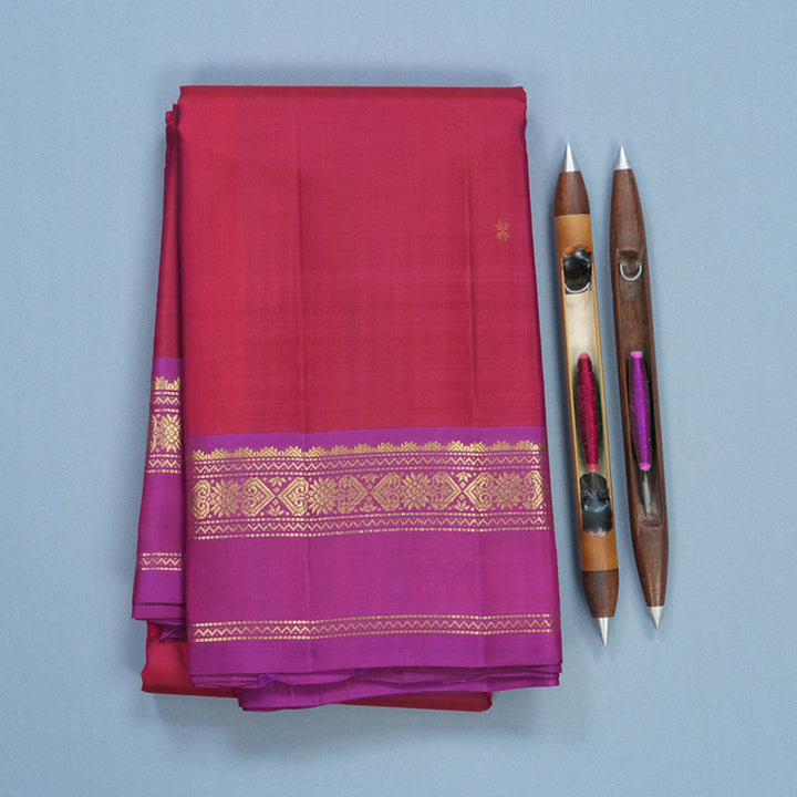 Hayagrivas Handloom Reddish-Pink Kanjivaram Silk Saree with Purple Border KBF644G2-24