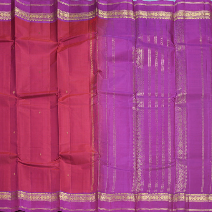 Hayagrivas Handloom Reddish-Pink Kanjivaram Silk Saree with Purple Border KBF644G2-24
