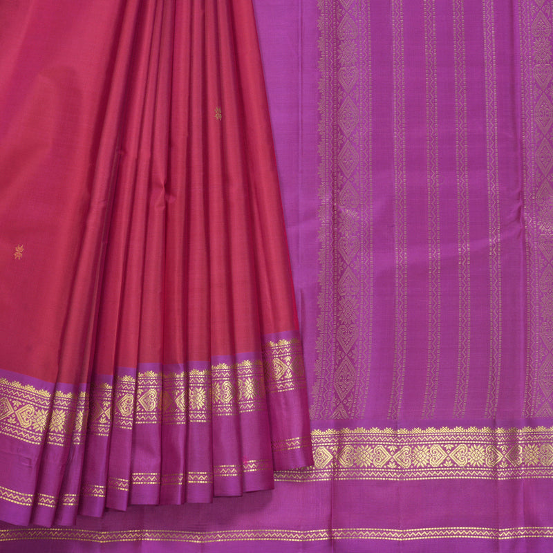 Hayagrivas Handloom Reddish-Pink Kanjivaram Silk Saree with Purple Border KBF644G2-24