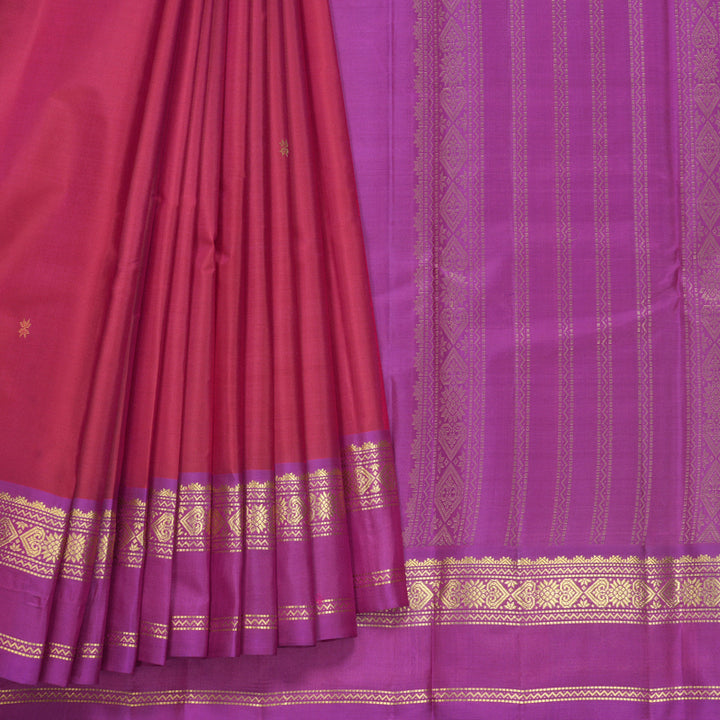Hayagrivas Handloom Reddish-Pink Kanjivaram Silk Saree with Purple Border KBF644G2-24
