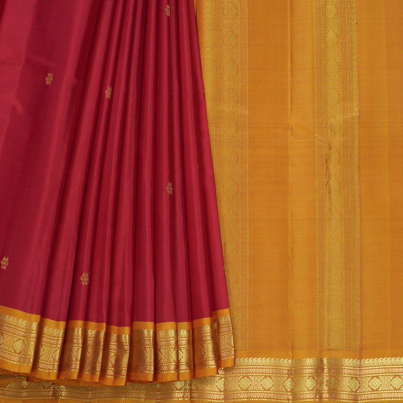 Hayagrivas Handloom Red Kanjivaram Silk Saree with Golden Orange Border KBF644G2-3