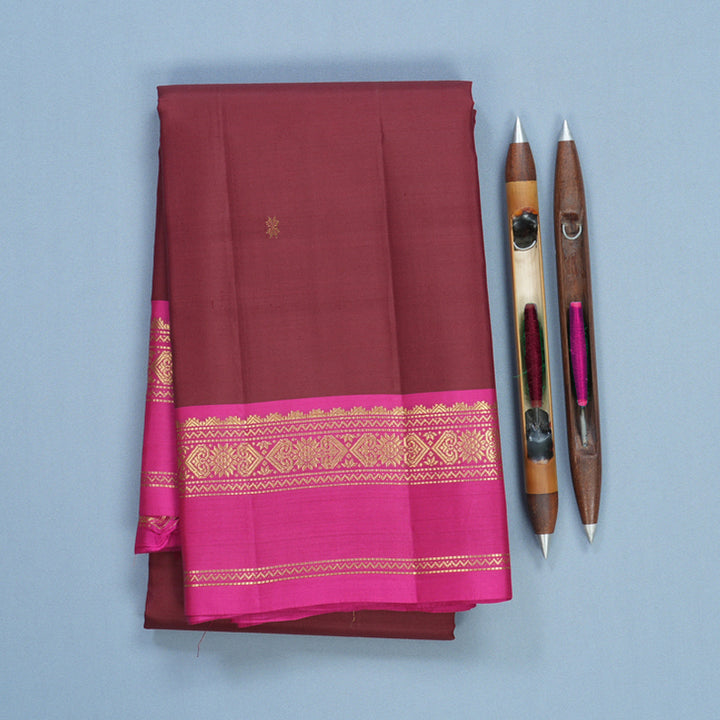 Hayagrivas Handloom Maroon Kanjivaram Silk Saree with Rani Pink Border KBF644G2-4