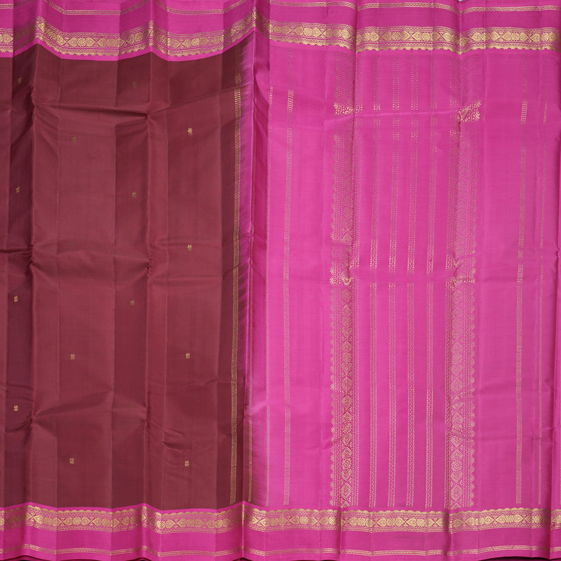Hayagrivas Handloom Maroon Kanjivaram Silk Saree with Rani Pink Border KBF644G2-4