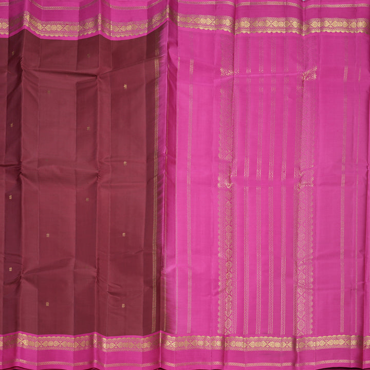 Hayagrivas Handloom Maroon Kanjivaram Silk Saree with Rani Pink Border KBF644G2-4