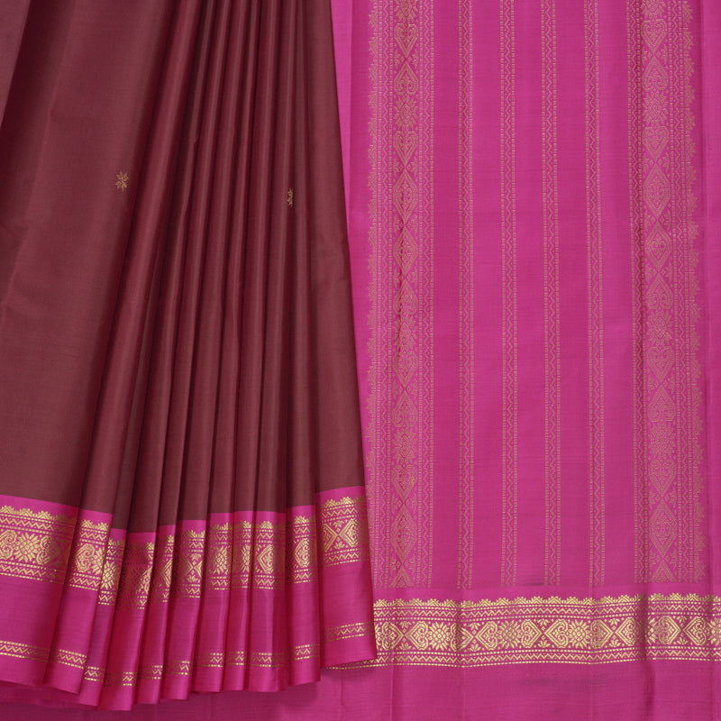 Hayagrivas Handloom Maroon Kanjivaram Silk Saree with Rani Pink Border KBF644G2-4
