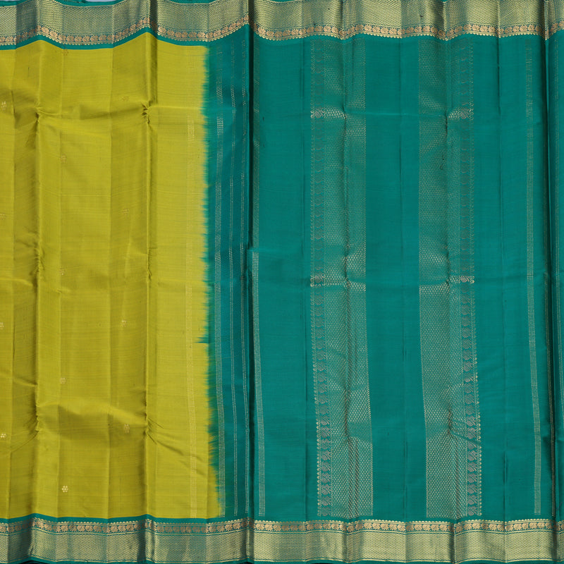 Hayagrivas Handloom Lime Green Kanjivaram Silk Saree with Rama Green Border KBF644G2-6