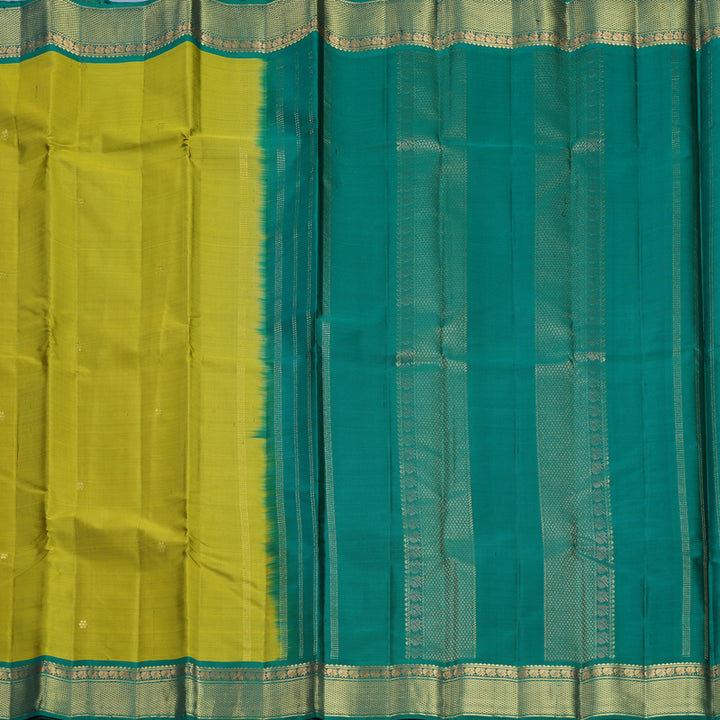 Hayagrivas Handloom Lime Green Kanjivaram Silk Saree with Rama Green Border KBF644G2-6