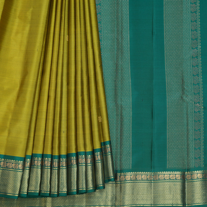 Hayagrivas Handloom Lime Green Kanjivaram Silk Saree with Rama Green Border KBF644G2-6