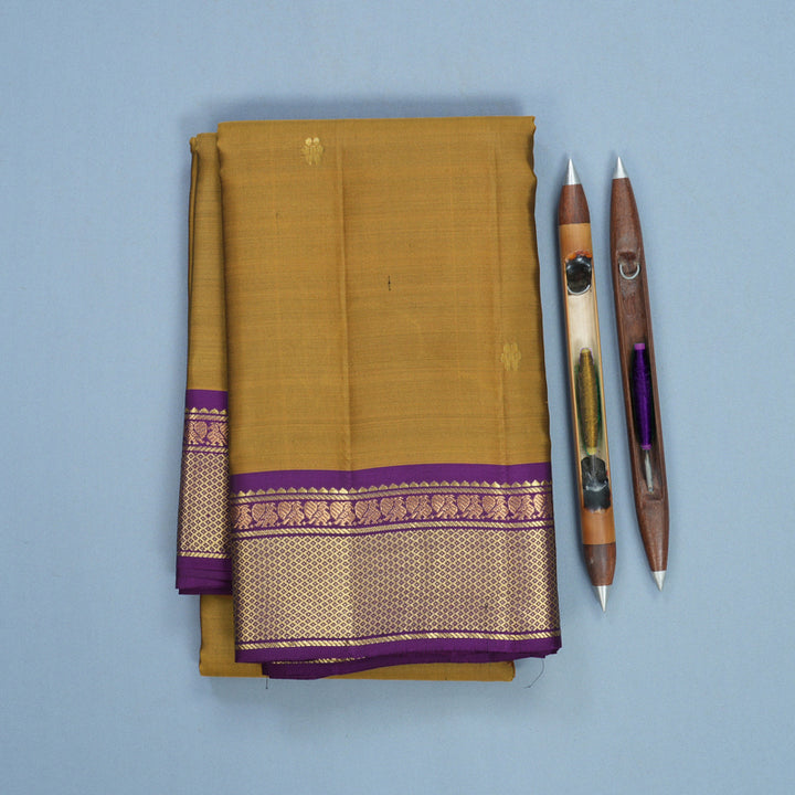 Hayagrivas Handloom Honey Mustard Kanjivaram Silk Saree with Purple Border KBF644G2-7