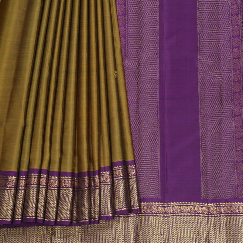 Hayagrivas Handloom Honey Mustard Kanjivaram Silk Saree with Purple Border KBF644G2-7