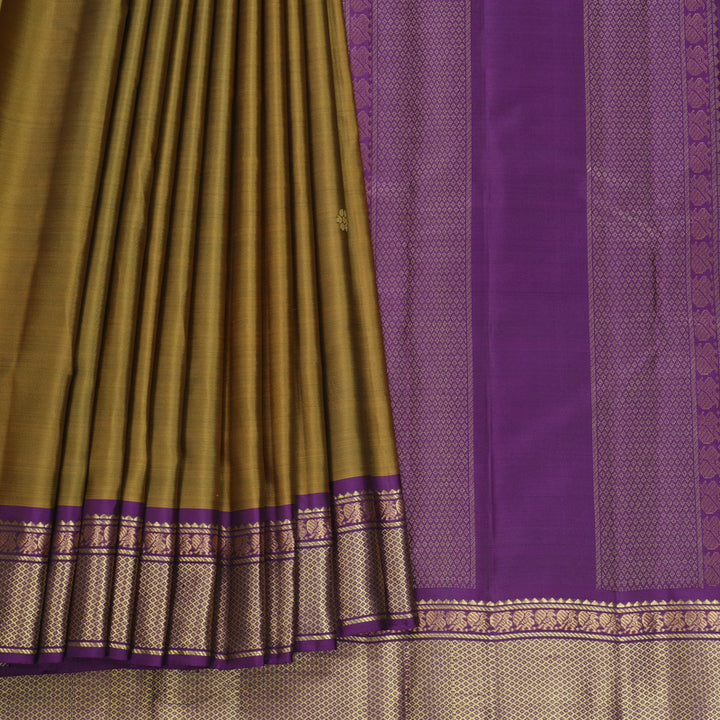 Hayagrivas Handloom Honey Mustard Kanjivaram Silk Saree with Purple Border KBF644G2-7